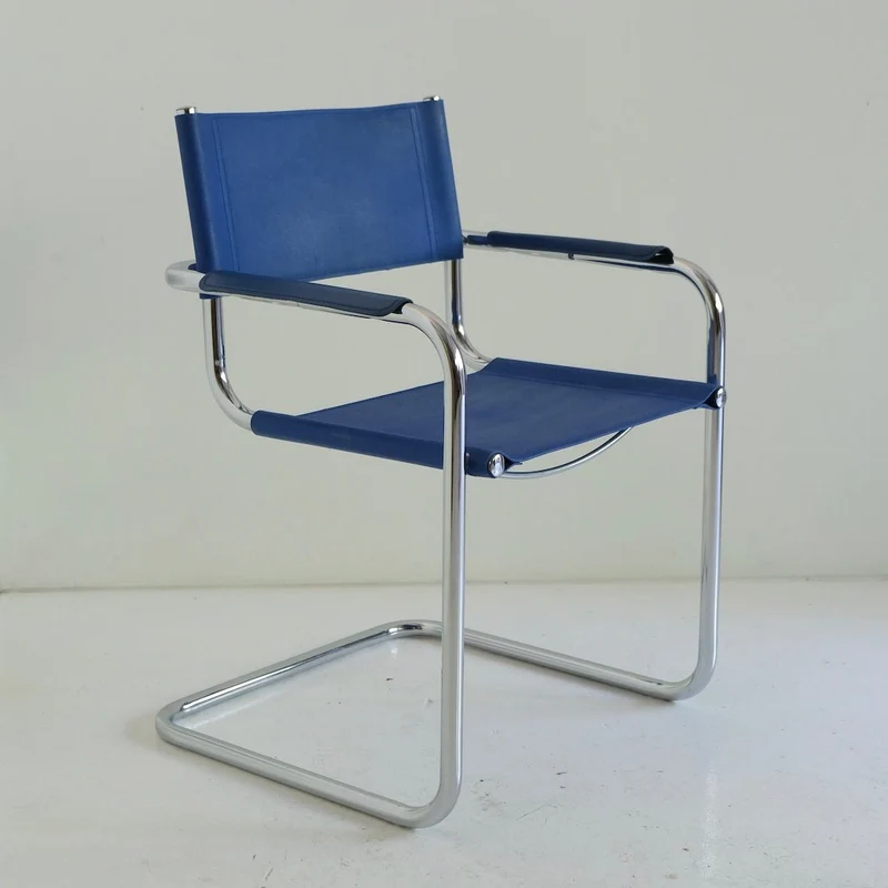 Vintage Freischwinger blaues Kunstleder B34 Marcel Breuer Stil