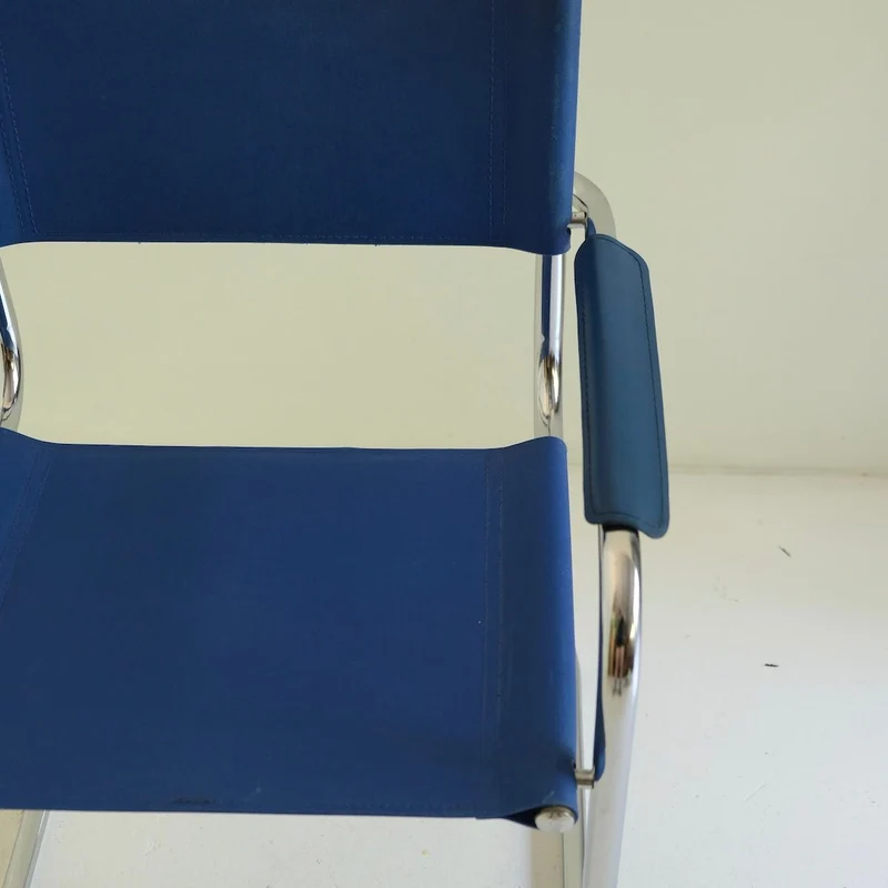 Vintage Freischwinger blaues Kunstleder B34 Marcel Breuer Stil