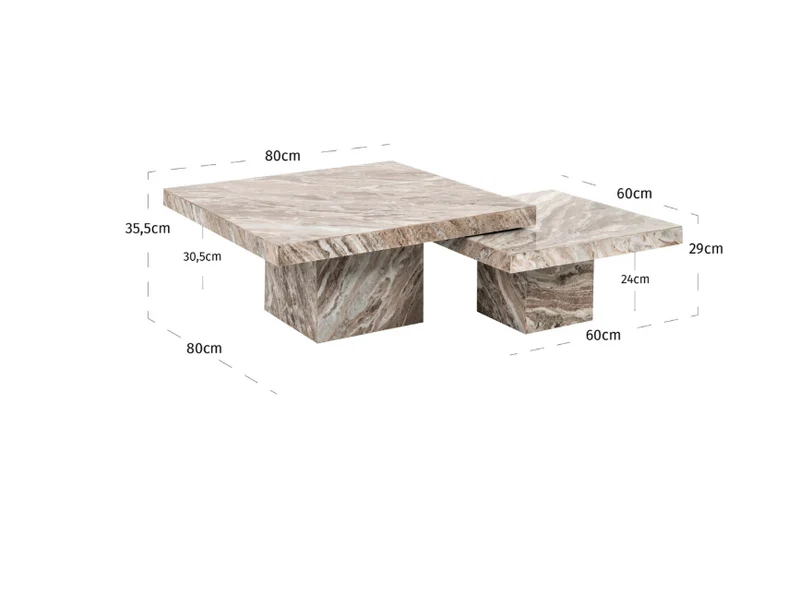 Richmond Interiors Couchtisch Rashford – 2er-Set (Stone)