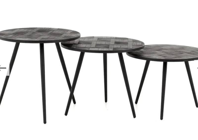 Flamant Beistelltisch ROBYN, Recyceltes Teakholz, runde, 3er-Set