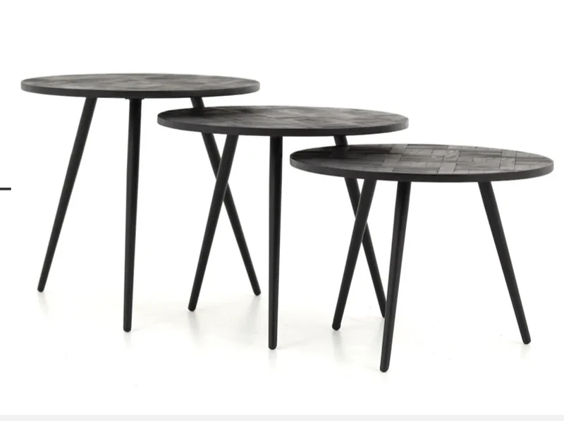 Flamant Beistelltisch ROBYN, Recyceltes Teakholz, runde, 3er-Set