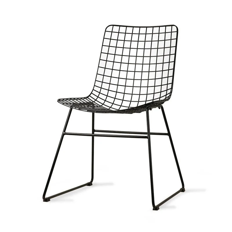HKliving Wire Chair – Esszimmerstuhl aus Metall in Schwarz, Weiß & Chrom