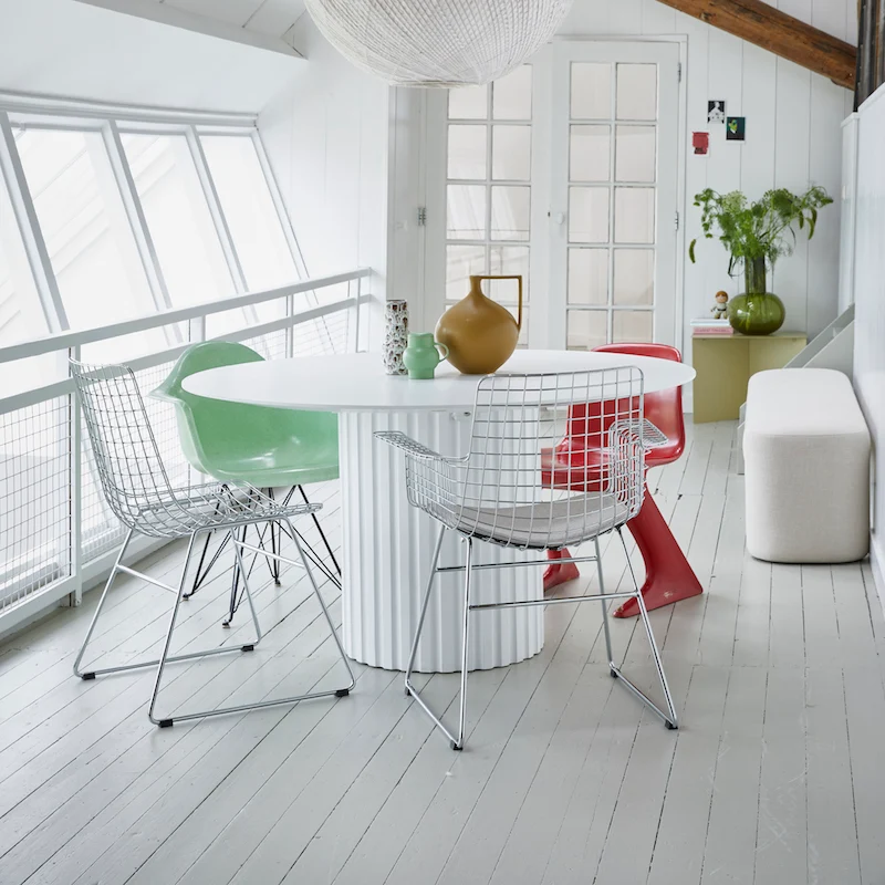 HKliving Wire Chair – Esszimmerstuhl aus Metall in Schwarz, Weiß & Chrom
