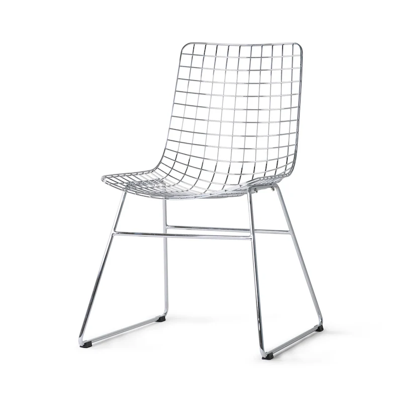 HKliving Wire Chair – Esszimmerstuhl aus Metall in Schwarz, Weiß & Chrom