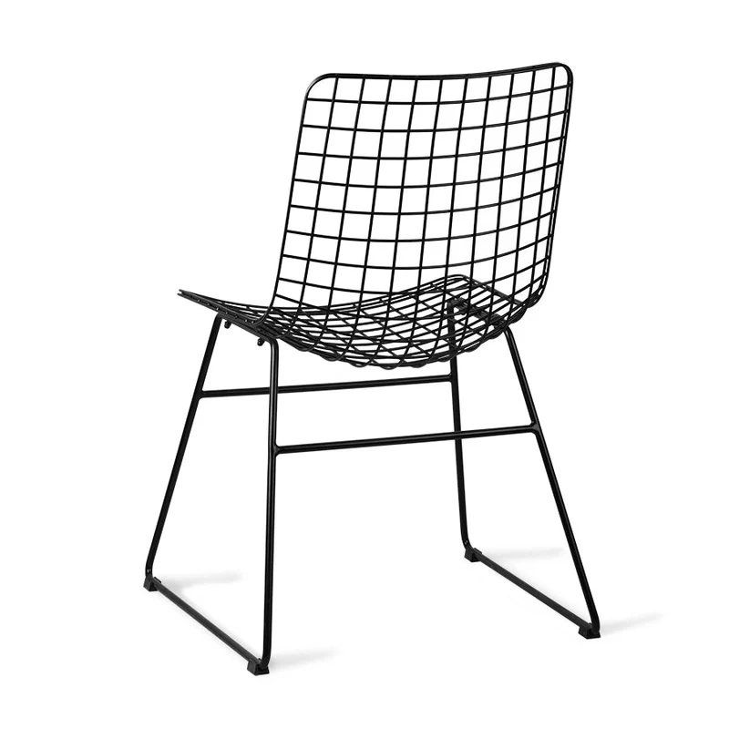 HKliving Wire Chair – Esszimmerstuhl aus Metall in Schwarz, Weiß & Chrom