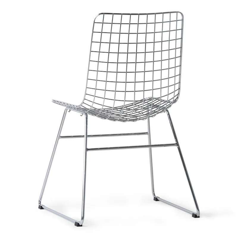 HKliving Wire Chair – Esszimmerstuhl aus Metall in Schwarz, Weiß & Chrom