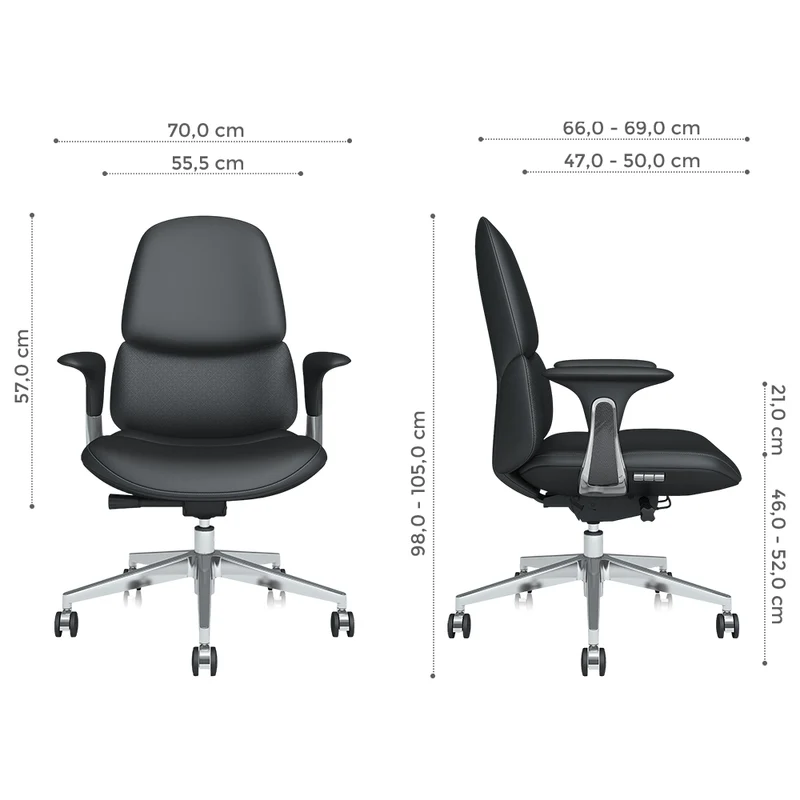 Nyla Mid-Back Lederstuhl mit einfacher Verstellung