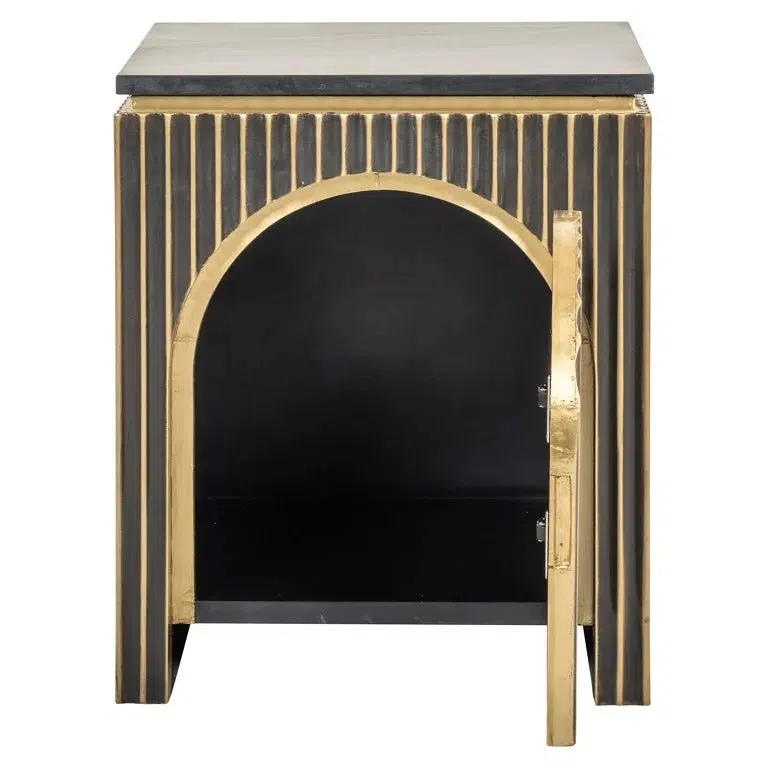 Richmond Interiors Nachttisch Les Arcs 1-türig Beistelltisch (Brushed Gold)