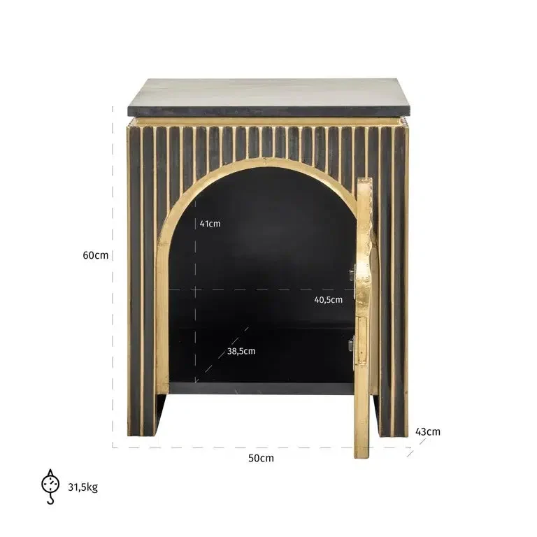 Richmond Interiors Nachttisch Les Arcs 1-türig Beistelltisch (Brushed Gold)