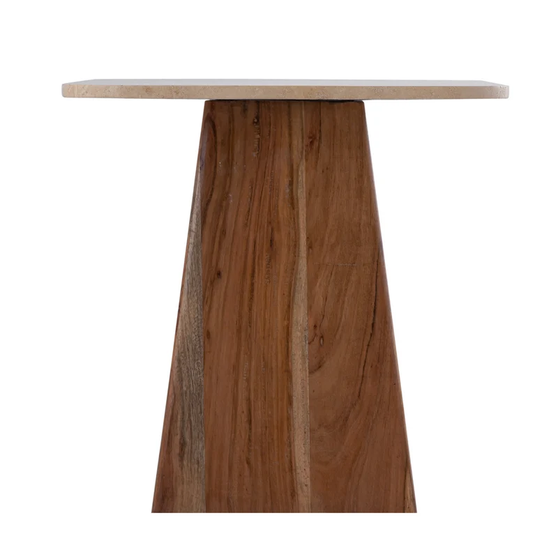 PTMD Bronson Cream Travertine and wood Beistelltisch klein