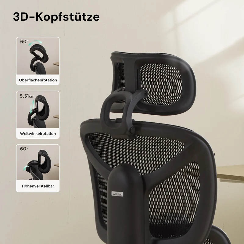 Welax - S9 Pro Ergonomischer Bürostuhl mit Ein-Tasten-Verstelluung