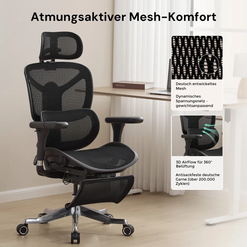 Welax - S9 Pro Ergonomischer Bürostuhl mit Ein-Tasten-Verstelluung