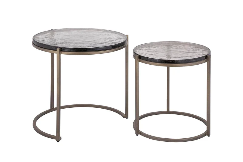 PTMD Youke Beistelltisch aus Messing, Eisen, Rauchglas, rund, SV2