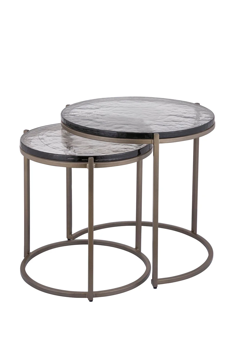 PTMD Youke Beistelltisch aus Messing, Eisen, Rauchglas, rund, SV2