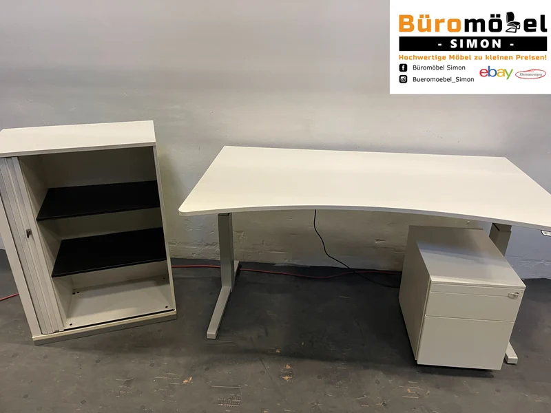 Steelcase elektrisch Höhenverstellbarer Cockpitschreibtisch Weiß / Lichtgrau