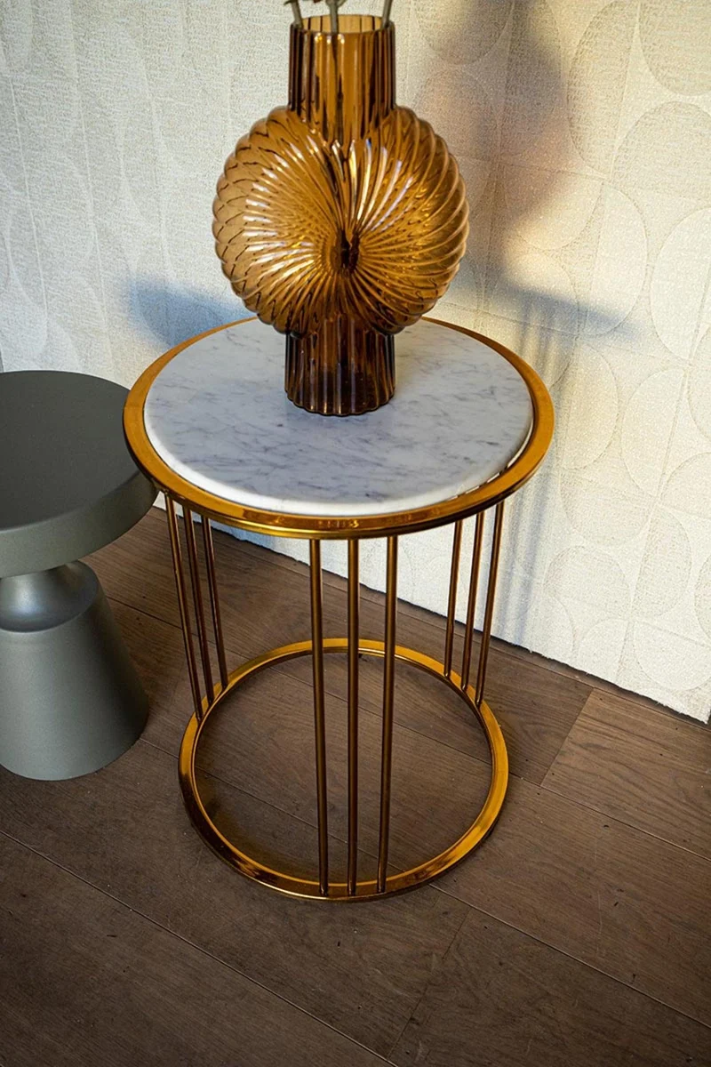 PTMD Xamm Gold Marmor Eisen Beistelltisch rund