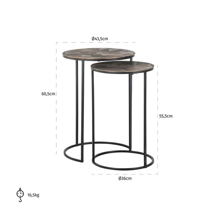 Richmond Interiors Beistelltisch Tulum set von 2 (Brushed Gold)