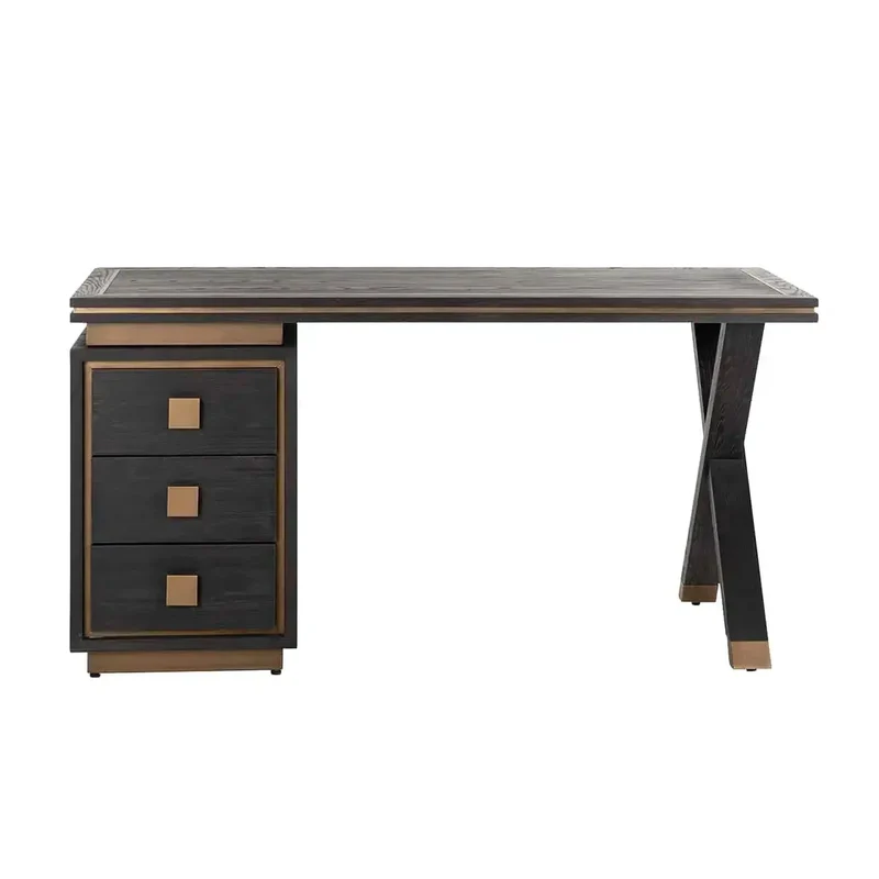 Richmond Interiors Schreibtisch Schreibtisch Hunter 3-Schubladen (Schwarz rustikal)