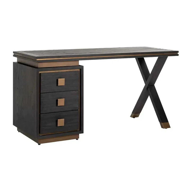 Richmond Interiors Schreibtisch Schreibtisch Hunter 3-Schubladen (Schwarz rustikal)