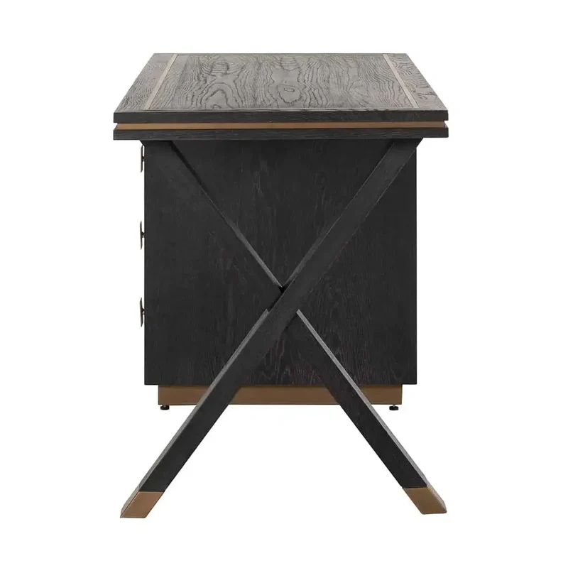 Richmond Interiors Schreibtisch Schreibtisch Hunter 3-Schubladen (Schwarz rustikal)