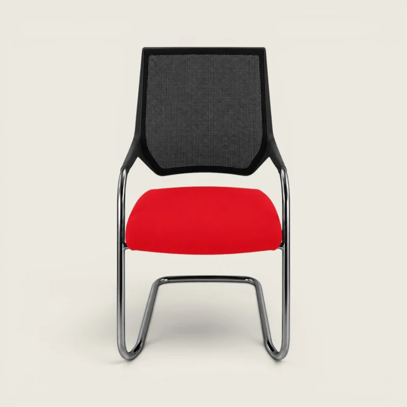 Sedus: Quarterback Cantilever Chair With a Black Mesh Back and Red Seat - Refurbished