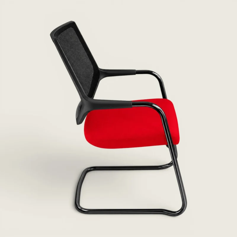 Sedus: Quarterback Cantilever Chair With a Black Mesh Back and Red Seat - Refurbished