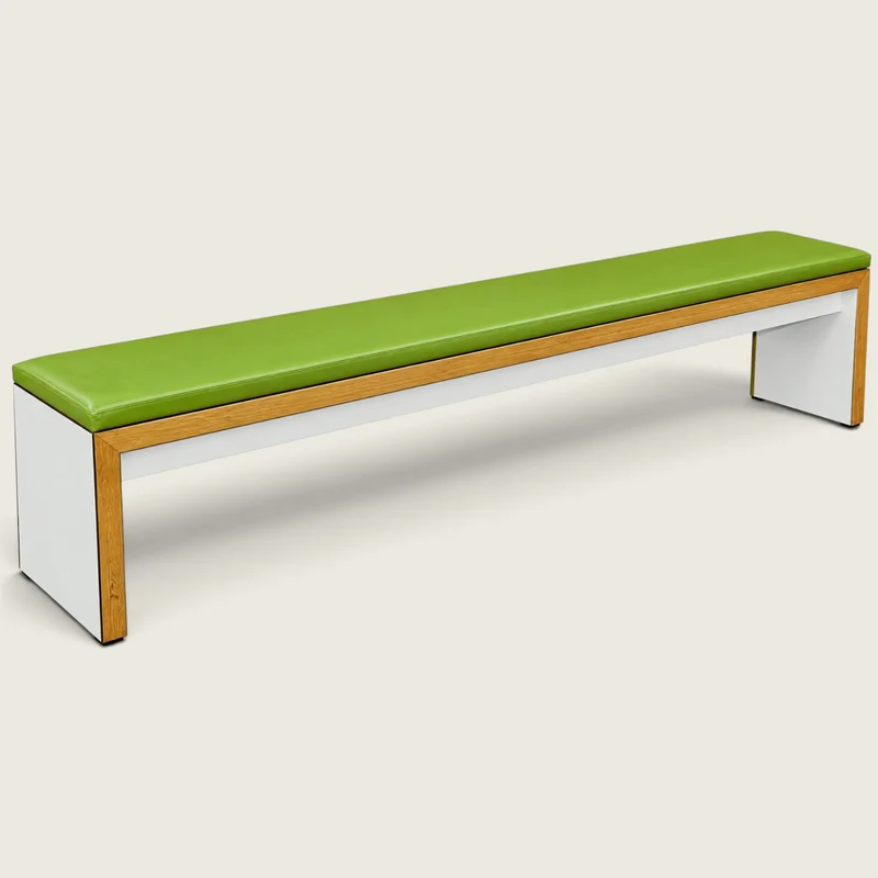 Saxen: Long Oak-Framed Upholstered Bench – Lime Green- Refurbished