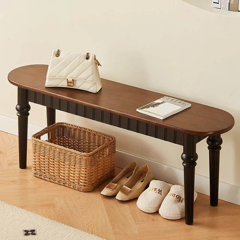 Traditional Vintage Oval Rubberwood Bench Backless Armless For Entryway