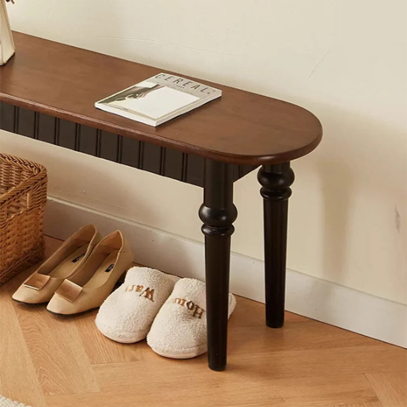 Traditional Vintage Oval Rubberwood Bench Backless Armless For Entryway