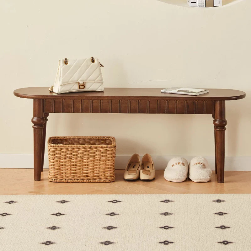 Traditional Vintage Oval Rubberwood Bench Backless Armless For Entryway
