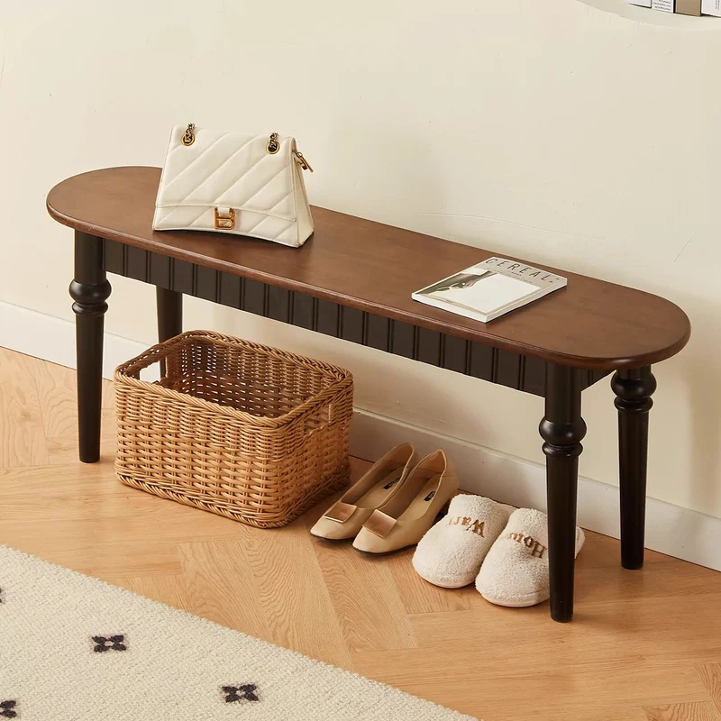 Traditional Vintage Oval Rubberwood Bench Backless Armless For Entryway