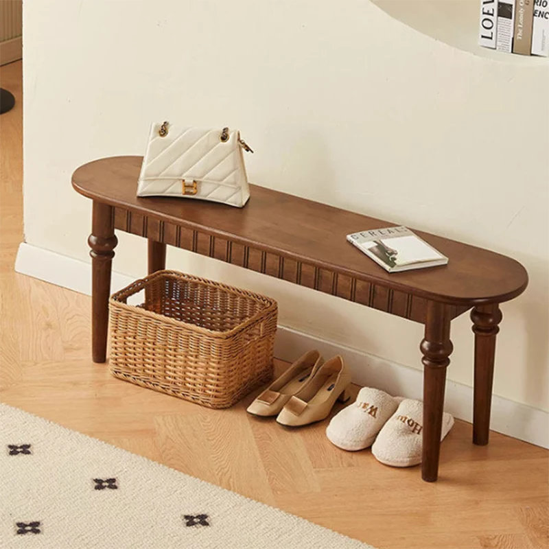 Traditional Vintage Oval Rubberwood Bench Backless Armless For Entryway