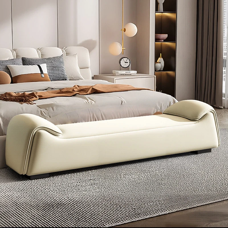 Modern Minimalist Rectangular Faux Leather Pine Wood Plywood Bench For Bedroom