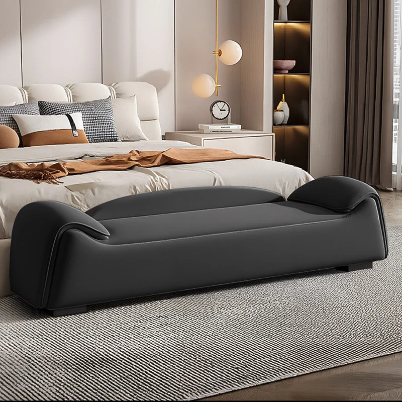 Modern Minimalist Rectangular Faux Leather Pine Wood Plywood Bench For Bedroom