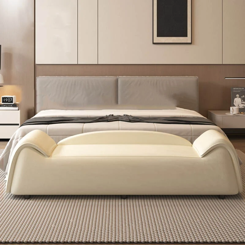 Modern Minimalist Rectangular Faux Leather Pine Wood Plywood Bench For Bedroom