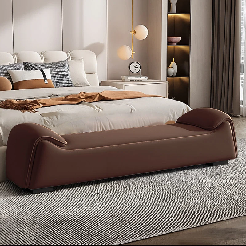 Modern Minimalist Rectangular Faux Leather Pine Wood Plywood Bench For Bedroom