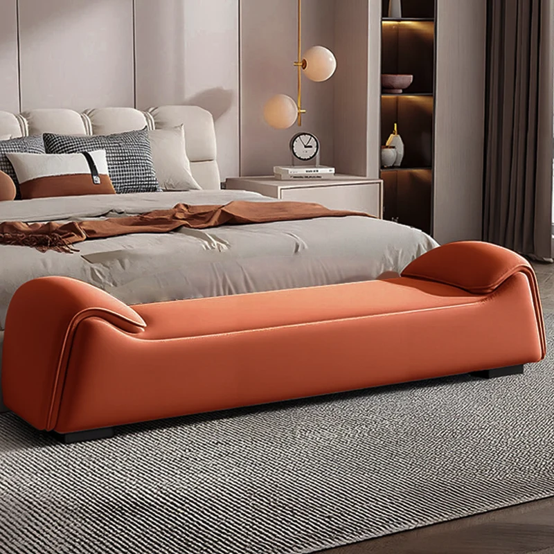 Modern Minimalist Rectangular Faux Leather Pine Wood Plywood Bench For Bedroom
