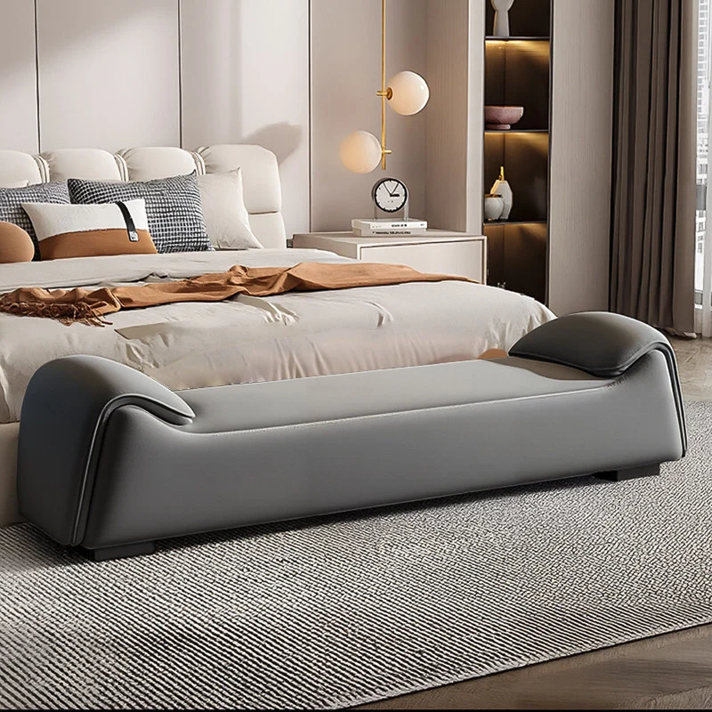 Modern Minimalist Rectangular Faux Leather Pine Wood Plywood Bench For Bedroom