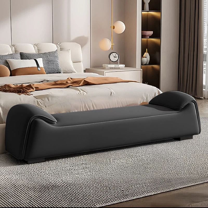 Modern Minimalist Rectangular Faux Leather Pine Wood Plywood Bench For Bedroom