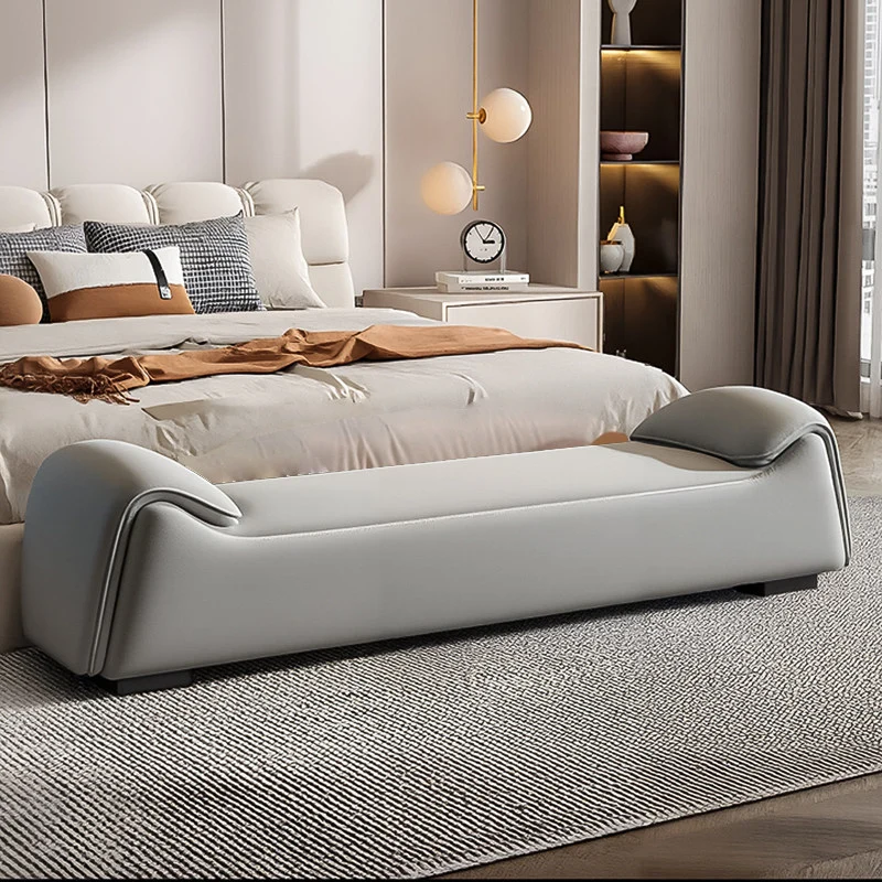 Modern Minimalist Rectangular Faux Leather Pine Wood Plywood Bench For Bedroom