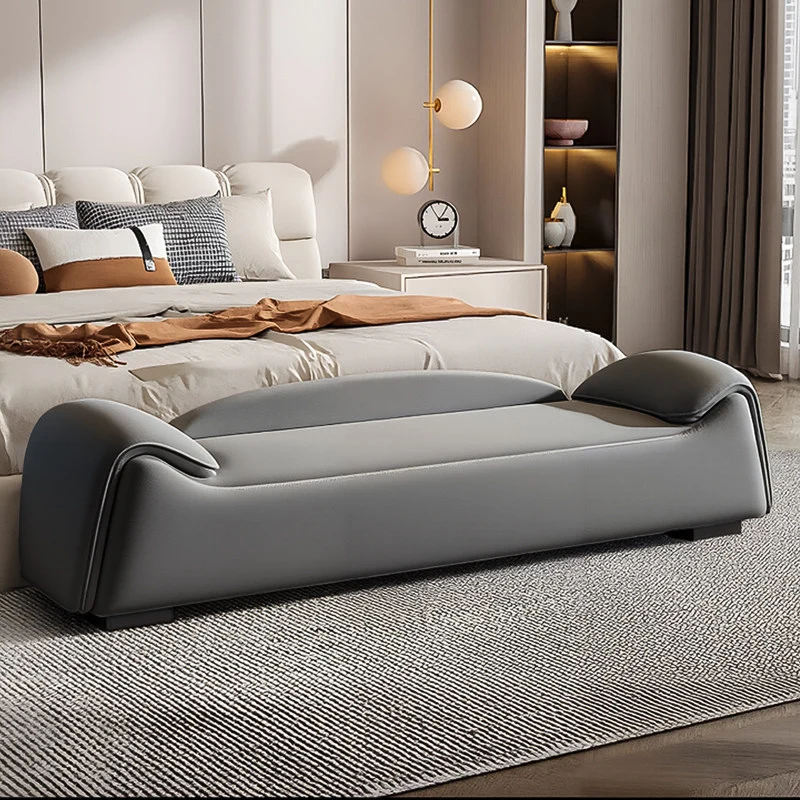 Modern Minimalist Rectangular Faux Leather Pine Wood Plywood Bench For Bedroom