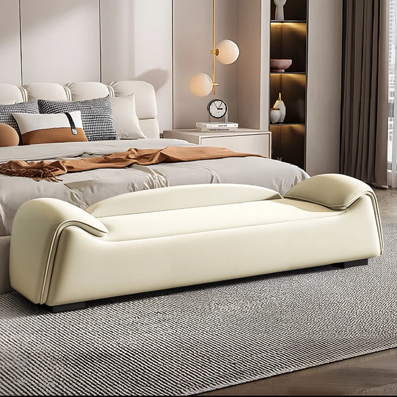 Modern Minimalist Rectangular Faux Leather Pine Wood Plywood Bench For Bedroom