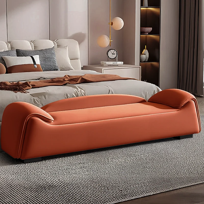 Modern Minimalist Rectangular Faux Leather Pine Wood Plywood Bench For Bedroom