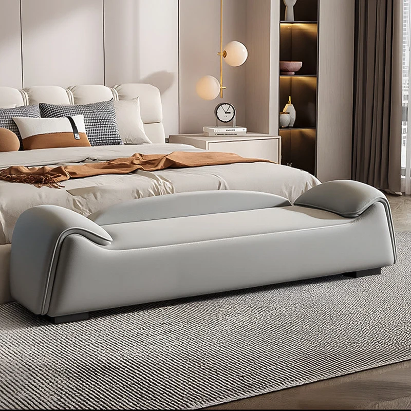 Modern Minimalist Rectangular Faux Leather Pine Wood Plywood Bench For Bedroom
