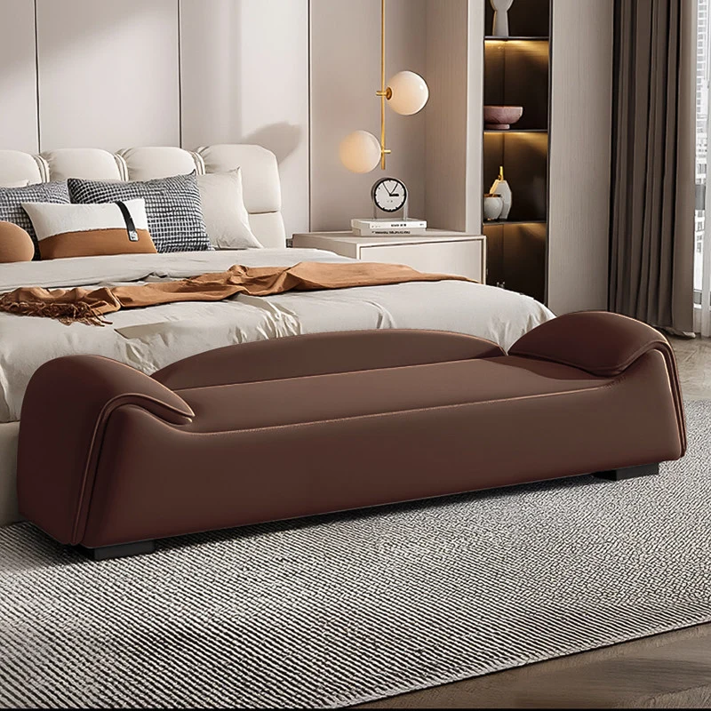 Modern Minimalist Rectangular Faux Leather Pine Wood Plywood Bench For Bedroom