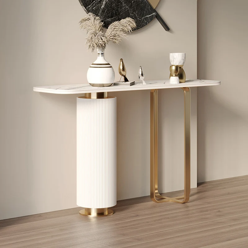 Contemporary Nordic Rock Slab Carbon Steel Pine Wood Rectangular Console Table 1-Tier For Entryways & Hallway