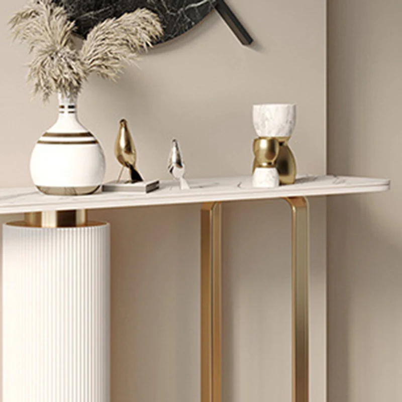Contemporary Nordic Rock Slab Carbon Steel Pine Wood Rectangular Console Table 1-Tier For Entryways & Hallway
