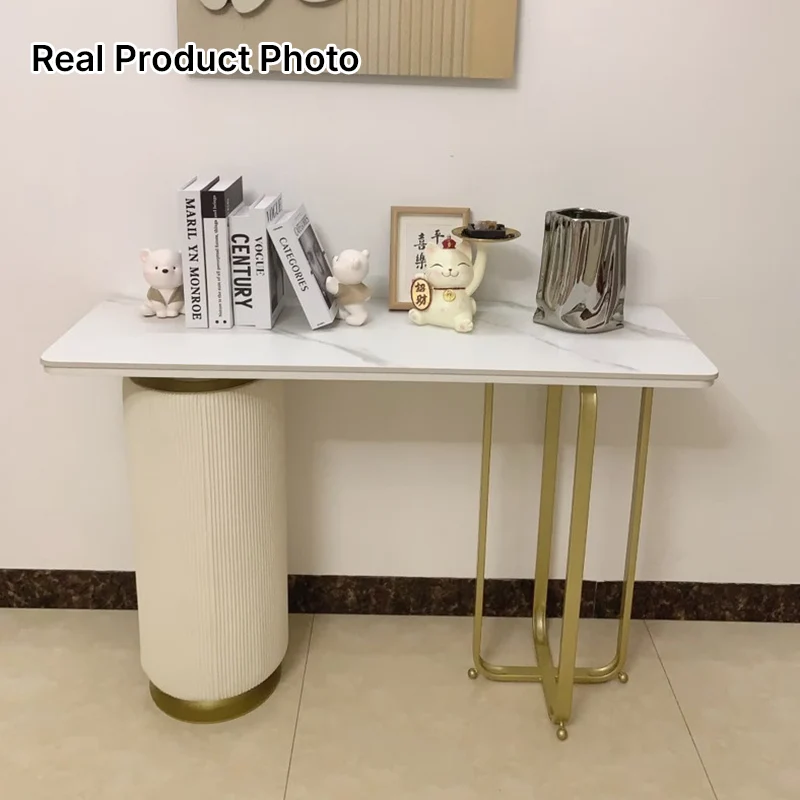 Contemporary Nordic Rock Slab Carbon Steel Pine Wood Rectangular Console Table 1-Tier For Entryways & Hallway