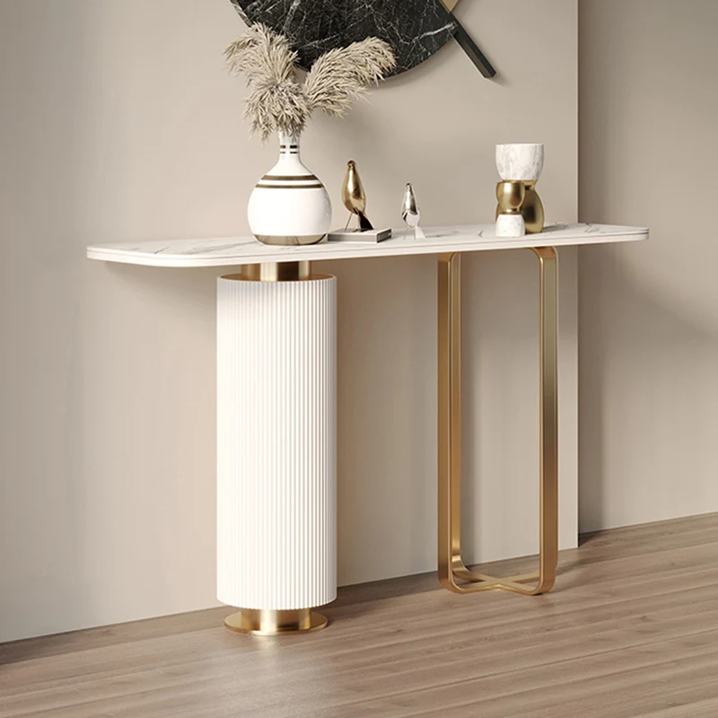 Contemporary Nordic Rock Slab Carbon Steel Pine Wood Rectangular Console Table 1-Tier For Entryways & Hallway