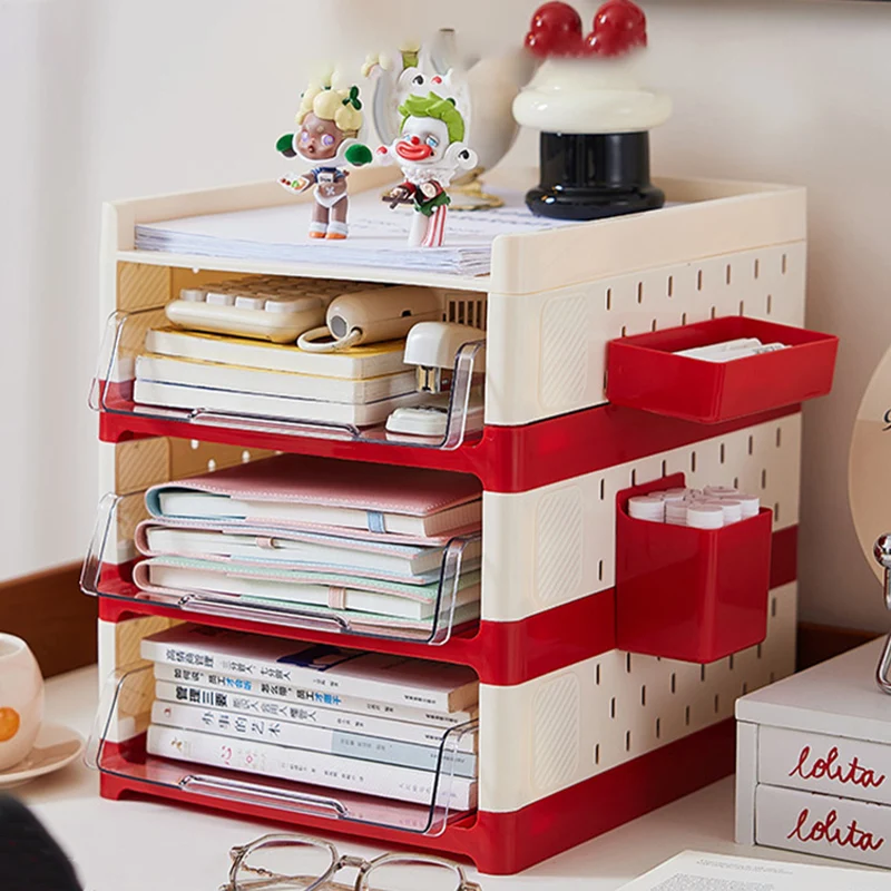 Modern Minimalist Rectangular PP PET Perforated Board Desktop Storage Shelf 2/3/4-Tier For Study